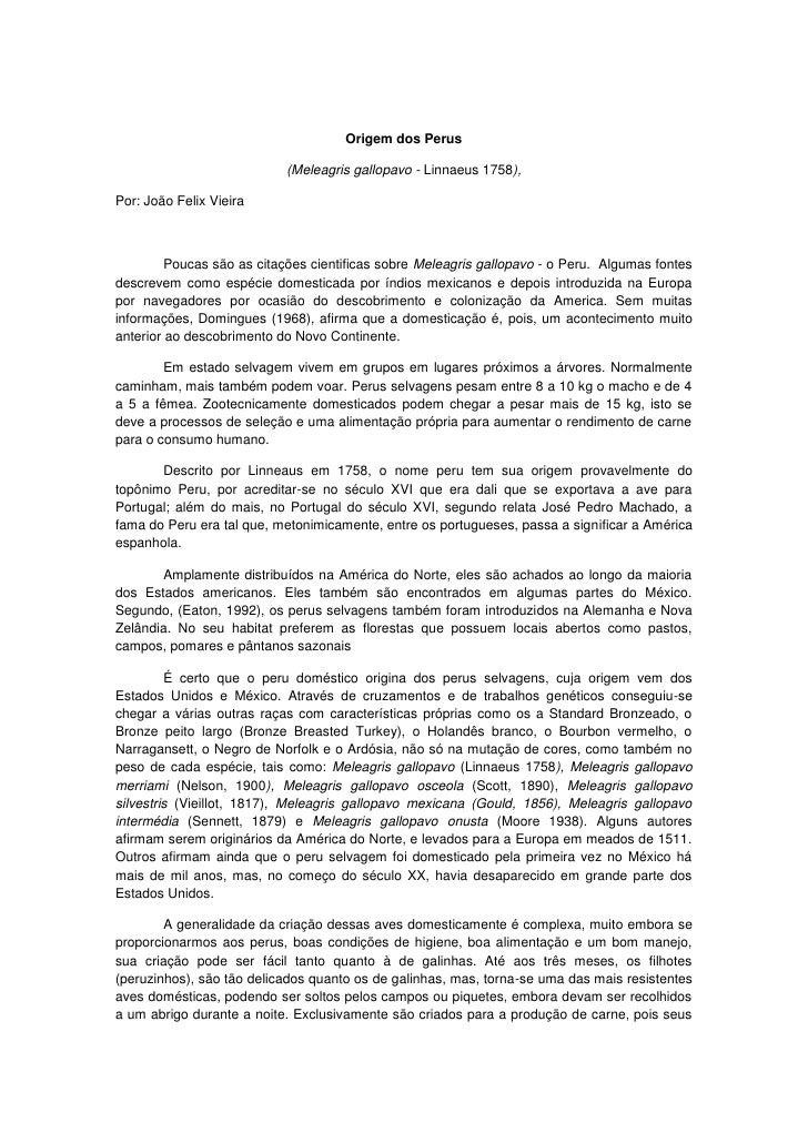 Origem dos Perus<br />(Meleagris gallopavo - Linnaeus 1758),<br />Por: João Felix Vieira<br />Poucas são as citações cient...