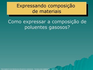 TRATAMENTO DE RESÍDUOS SÓLIDOS E GASOSOS - TECNOLOGIA AMBIENTAL - CEFETPR Como expressar a composição de poluentes gasosos? Expressando composição  de materiais 
