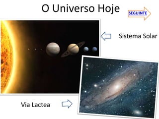 O Universo Hoje
Sistema Solar
Via Lactea
SEGUINTE
 