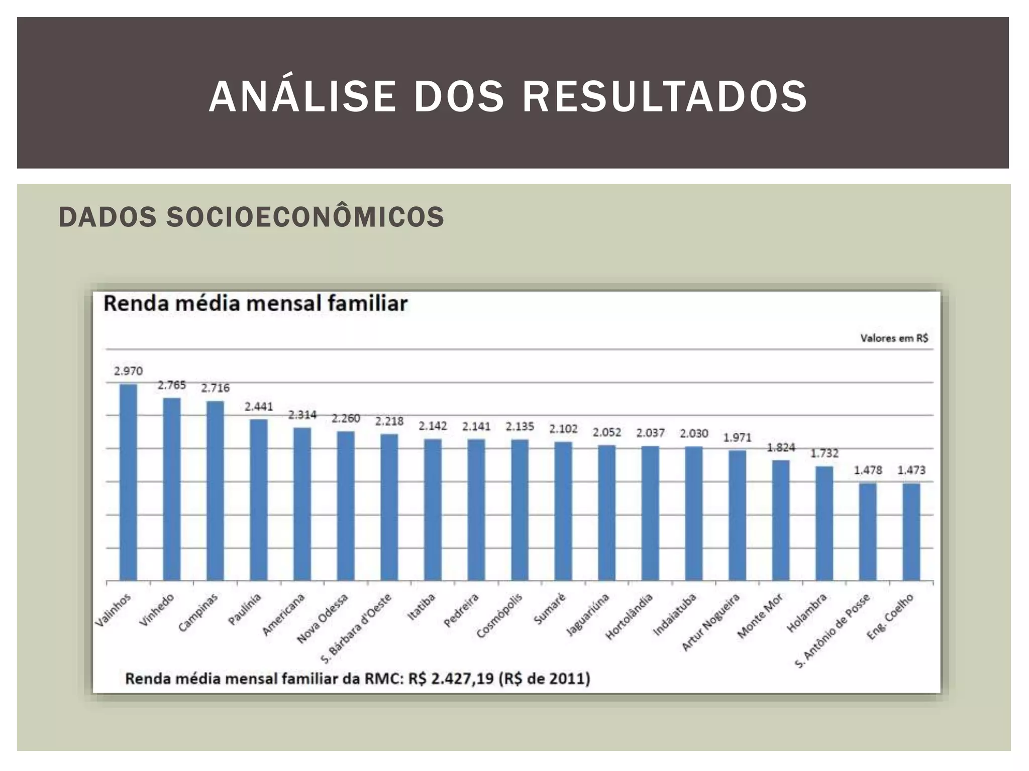 ANÁLISE DOS RESULTADOS 
DADOS SOCIOECONÔMICOS 
 