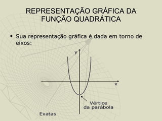 REPRESENTAÇÃO GRÁFICA DA FUNÇÃO QUADRÁTICA Sua representação gráfica é dada em torno de eixos:    