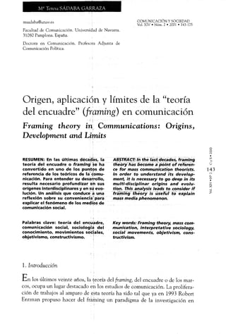 Origen, aplicación y límites de la ”teoría del encuadre” (framing) en comunicación.