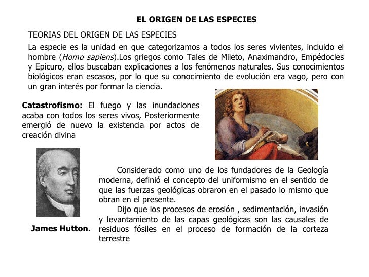 Teorias Sobre El Origen De Las Especies El Sobre Importante