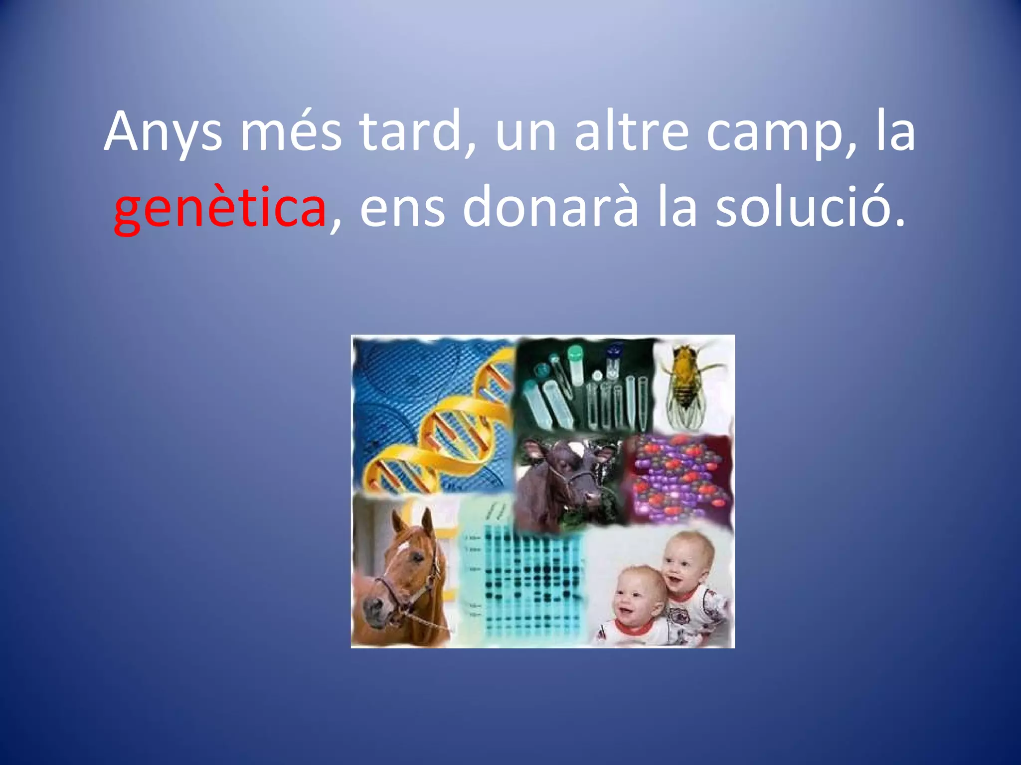 Anys més tard, un altre camp, la  genètica , ens donarà la solució. 