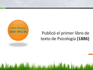 Publicó el primer libro de
texto de Psicología (1886)
John Dewey
1859-1952 DC
 