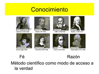 Conocimiento
Fé Razón
Método científico como modo de acceso a
la verdad
 