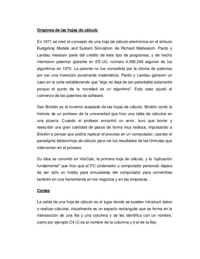 Origenes De Las Hojas De Calculo