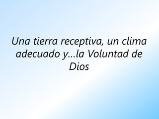 Una tierra receptiva, un clima
 adecuado y…la Voluntad de
             Dios
 