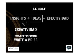 EL BRIEF

INSIGHTS + IDEAS = EFECTIVIDAD
CREATIVIDAD
REFRAMED THE PROBLEM

WRITE A BRIEF

 