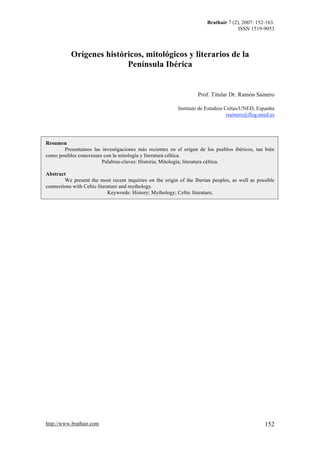 Origen histórico, y literarios de la península ibérica