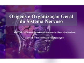 Origens e Organização Geral
    do Sistema Nervoso
 VIZIVALI – Pós-graduação em psicopedagogia clínica e institucional

            Carlos Frederico de Almeida Rodrigues
 