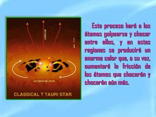 Este proceso hará a los átomos golpearse y chocar entre ellos, y en estas regiones se producirá un enorme calor que, a su vez, aumentará la fricción de los átomos que chocarán y chocarán aún más.   