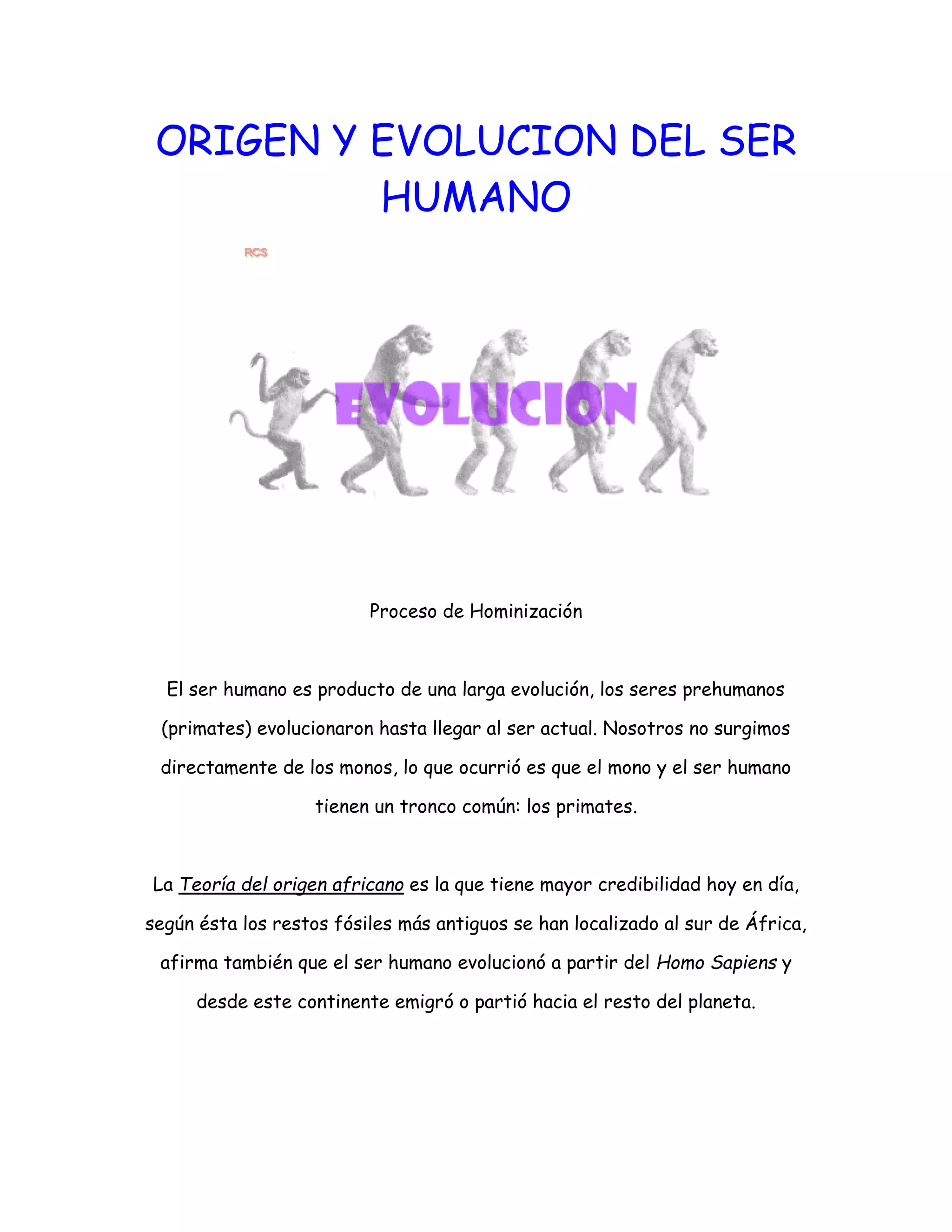 Origen y evolucion del ser humano | PDF