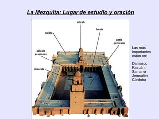 La Mezquita: Lugar de estudio y oración




                                      Las más
                                      importantes
                                      están en:

                                      Damasco
                                      Kairuán
                                      Samarra
                                      Jerusalén
                                      Córdoba
 