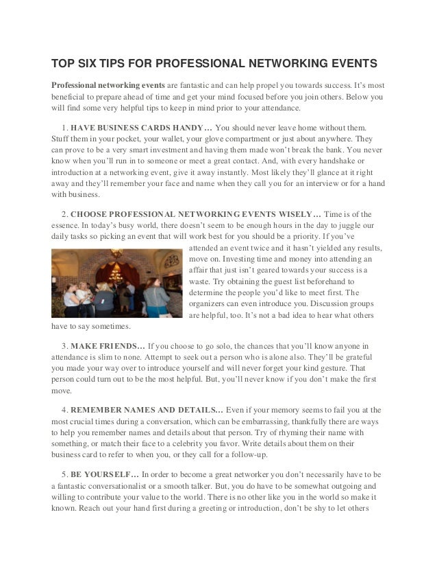 TOP SIX TIPS FOR PROFESSIONAL NETWORKING EVENTS