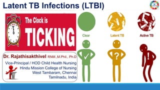 Latent TB Infections (LTBI)
Dr. Rajathisakthivel RNM.,M.Phil., Ph.D
Vice-Principal / HOD Child Health Nursing
Hindu Mission College of Nursing
West Tambaram, Chennai
Tamilnadu, India
 