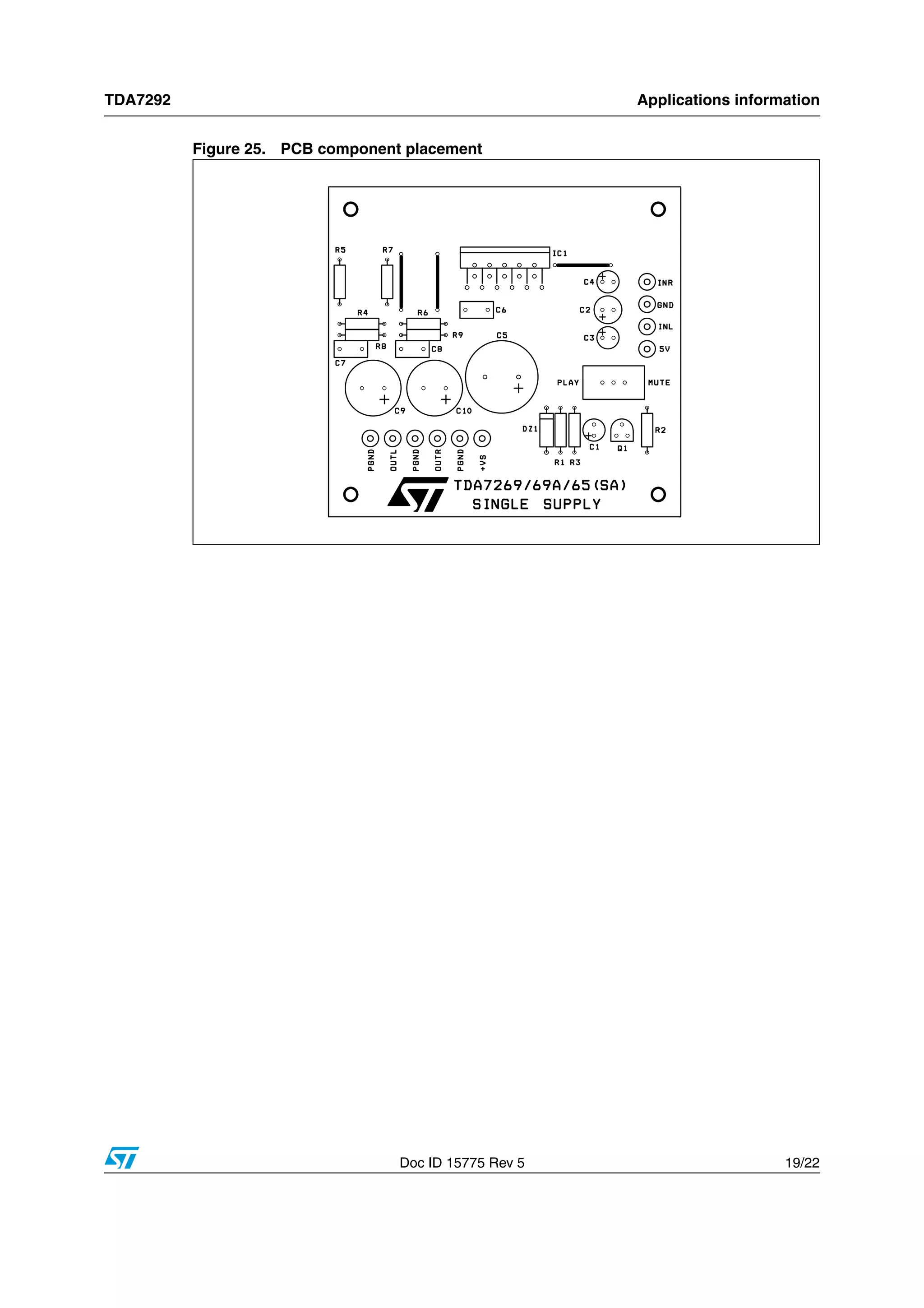 TDA7292 Applications information
Doc ID 15775 Rev 5 19/22
Figure 25. PCB component placement
 