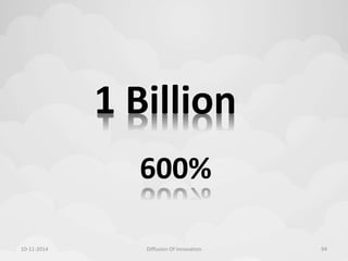 1 Billion 
600% 
10-11-2014 Diffusion Of Innovation 94 
 