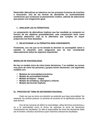 RACIONALIDAD Y LA TOMA DE DECISIONES | PDF