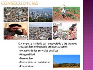 Con el desarrollo de la actividad petrolera y económica se produjo un desplazamiento del campesinado hacia ciudades y centros de desarrollo industrial.