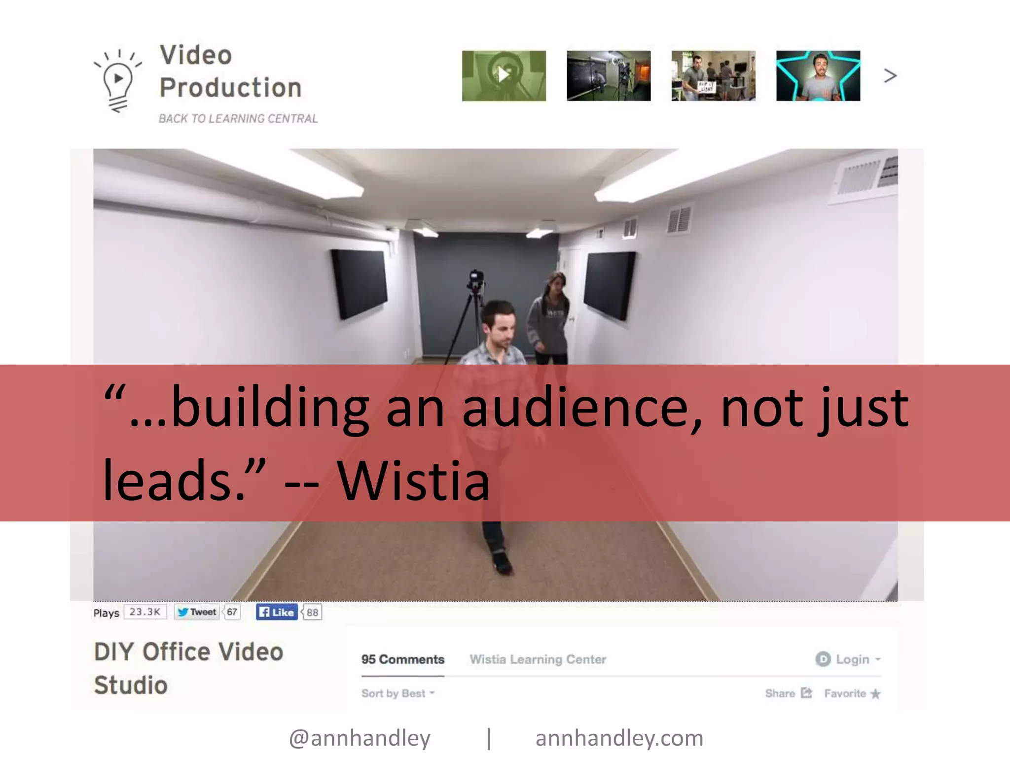“…building an audience, not just 
leads.” -- Wistia 
@annhandley | annhandley.com 
 