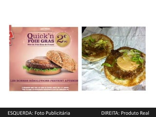 ESQUERDA: Foto Publicitária   DIREITA: Produto Real
 