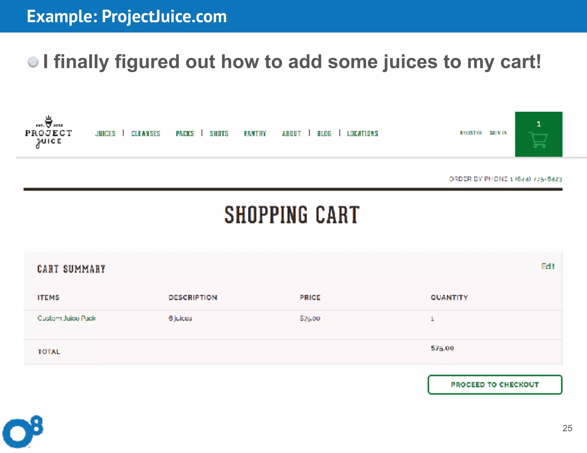 Example: ProjectJuice.com
25
I finally figured out how to add some juices to my cart!
 
