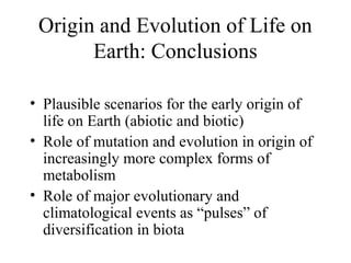 Origin & evolution of life on earth