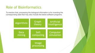 Scope of bioinformatics
 Bioinformatics is an interdisciplinary science that focuses on developing
methods and software t...