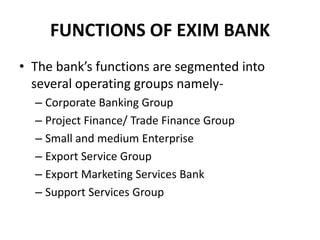 exim bank functions
