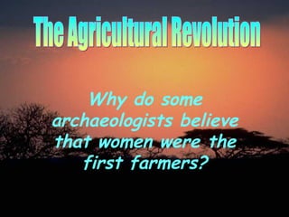 The Agricultural Revolution Why do some archaeologists believe that women were the first farmers? 