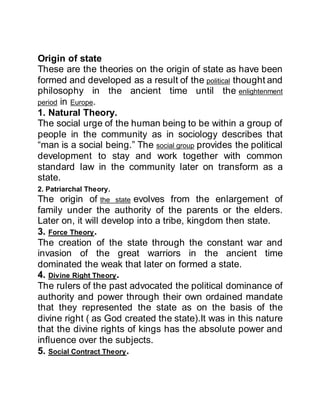 Force Theory Of Origin Of State