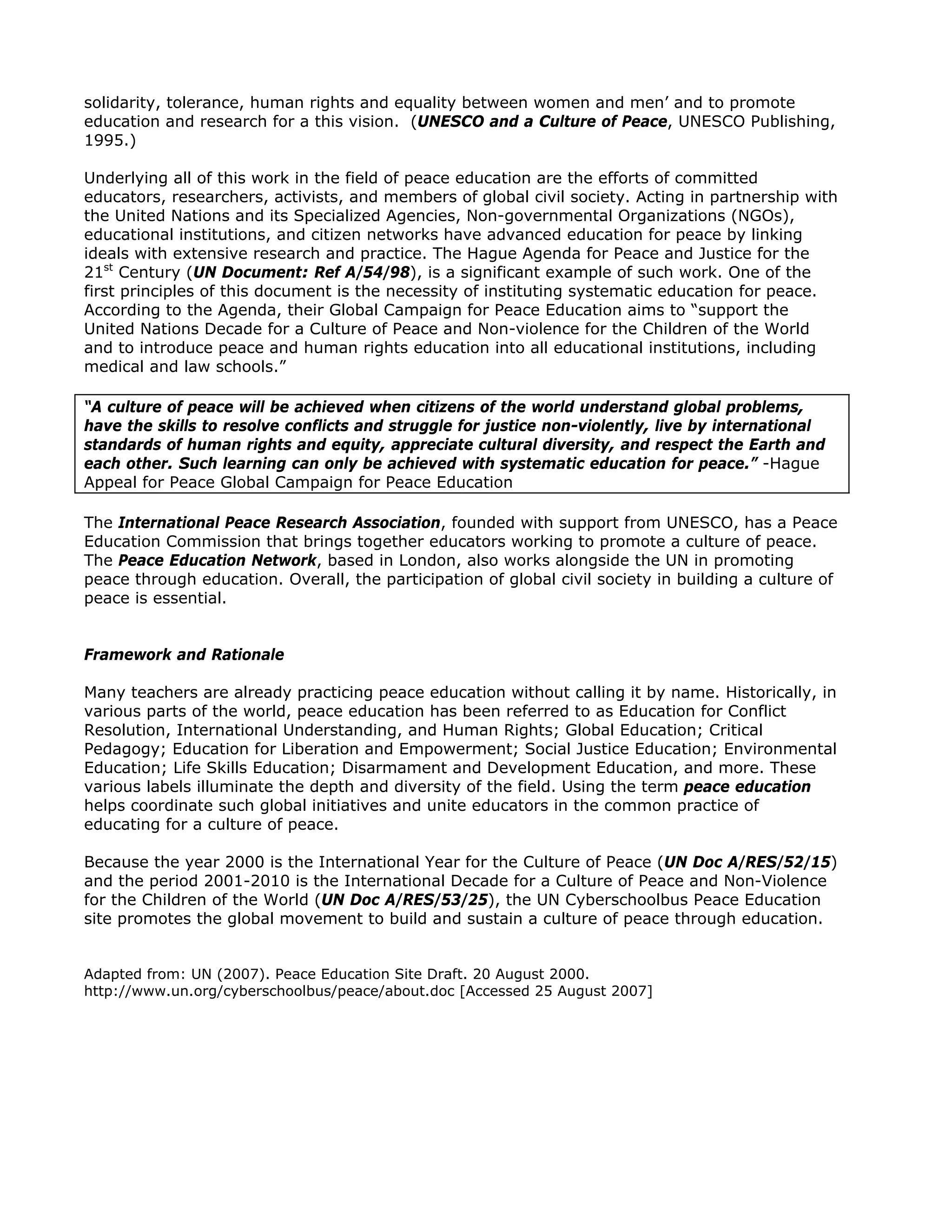 3. Origins of Peace Education | PDF