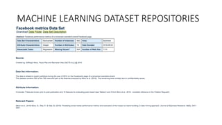 MACHINE	
  LEARNING	
  DATASET	
  REPOSITORIES
 