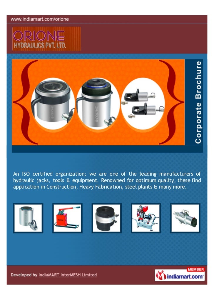 Orione Hydraulics Pvt. Ltd., Belgaum,Hydraulic jacks,