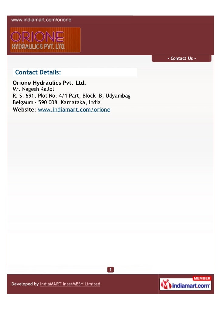 Orione Hydraulics Pvt. Ltd., Belgaum,Hydraulic jacks,