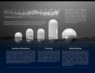 5
Interface & Emulsions Foaming Media Buildup
Given the long and successful use of buoyancy based devices
in the process world, the synergistic combination of Jupiters
buoyancy with 4th generation electronics is the starting point
forsuperiorperformanceininterfaceapplications. Withprecise
weighting of the float to customer specifications, emulsion
layers pose no problem since the float will sink all the way to
the lower liquid layer. Even mild to moderate fluctuations in
media specific gravity will have limited impact on float position
creating greater reliability and less chance for complete loss of
signal with other strictly electronic measurements.
Jupiter capitalizes on the benefits of
buoyancy such as ease of installation,
minimized configuration, ability to
check calibration either by moving the
float or utilizing an external magnetic
field, customization of float size/shape/
materials, and high pressures. With the
amazing accuracy of Jupiter, cost-to-
accuracy ratio exceeds virtually any other
comparable technology.
Buoyancy-based technologies have been utilized in the process instrumentation
world for generations and are widely considered to provide reliable,accurate level
measurement in an extensive range of applications and service conditions.
Foam can be a surprising and unwelcome
process condition to many applications. Unlike
many other electronic level technologies,
Magnetostriction, with its float-based principle,
is not as vulnerable to signal loss given the
known or unexpected presence of foam. Since
the float is intended to operate in much denser
media, the foam will not inhibit or restrict the
float from finding its correct equilibrium.
Many applications which are prone to increase the risk
of coating and buildup can hinder the effectiveness of
level measurement. Magnetostrictive floats can be sized
to achieve substantial buoyancy force, overcoming the
added resistance. Floats and chambers can also be
coated in a variety of low-friction polymers to reduce
the adhesion coefficient making certain processes
and medias suitable for Jupiter. In addition, given
the customizable nature of magnetostrictive floats,
accommodations can be made for additional safety gap
margin between the float and the transmitter probe to
allow for extra clearance.
BUOYANCYA VERSATILE SOLUTION FOR A VARIETY OF APPLICATION CHALLENGES
 