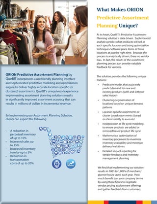 Orion Predictive Assortment Planning - QueBIT | PDF
