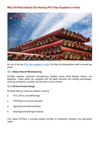 Ori-Plast: Trusted PVC Pipe Supplier in India | PDF