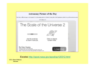 Escalas http://apod.nasa.gov/apod/ap120312.html
I.E.S. Otero Pedrayo.
Ourense
 