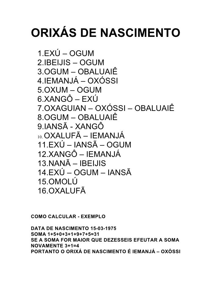 Orixás de nascimento Orixás de nascimento
