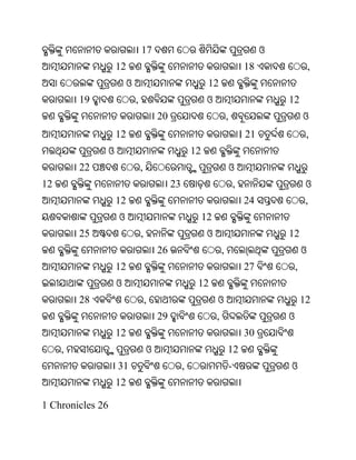 17                                                         ଓ
                      12                                                                18                    ,
                           ଓ                                   12
         19                    ,                               ଓ                                  12
                                           20                              ,                              ଓ
                      12                                                               । 21                ,
                  ଓ                                      12
         22                        ,                                           ଓ
12                                              23                                 ,                       ଓ
                      12                                                                24                 ,
                      ଓ                                       12
         25                        ,                           ଓ                                  12
                                           26                          ,                                  ଓ
                      12                                                                27            ,
                      ଓ                                   12
         28                            ,                           ଓ                                      12
                                           29                      ,                              ଓ
                      12                                                                30
     ,                                 ଓ                                   12
                      31                             ,                         -                  ଓ
                      12

1 Chronicles 26
 