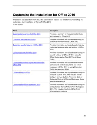 Deployment guide for Microsoft Office 2010 for IT professionals. | PDF