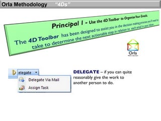 Orla Methodology   “4Ds”




                           DELEGATE – if you can quite
                           reasonably give the work to
                           another person to do.
 