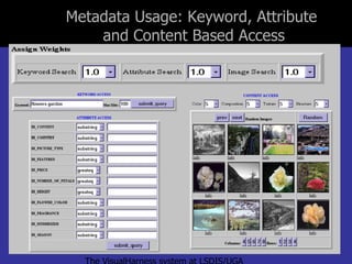 Metadata Usage: Keyword, Attribute  and Content Based Access The VisualHarness system at LSDIS/UGA 