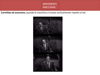 MOVIMENTI
                                        MACCHINA
Carrellata ad ascensore, quando la macchina si muove verticalmente rispetto al set.
 
