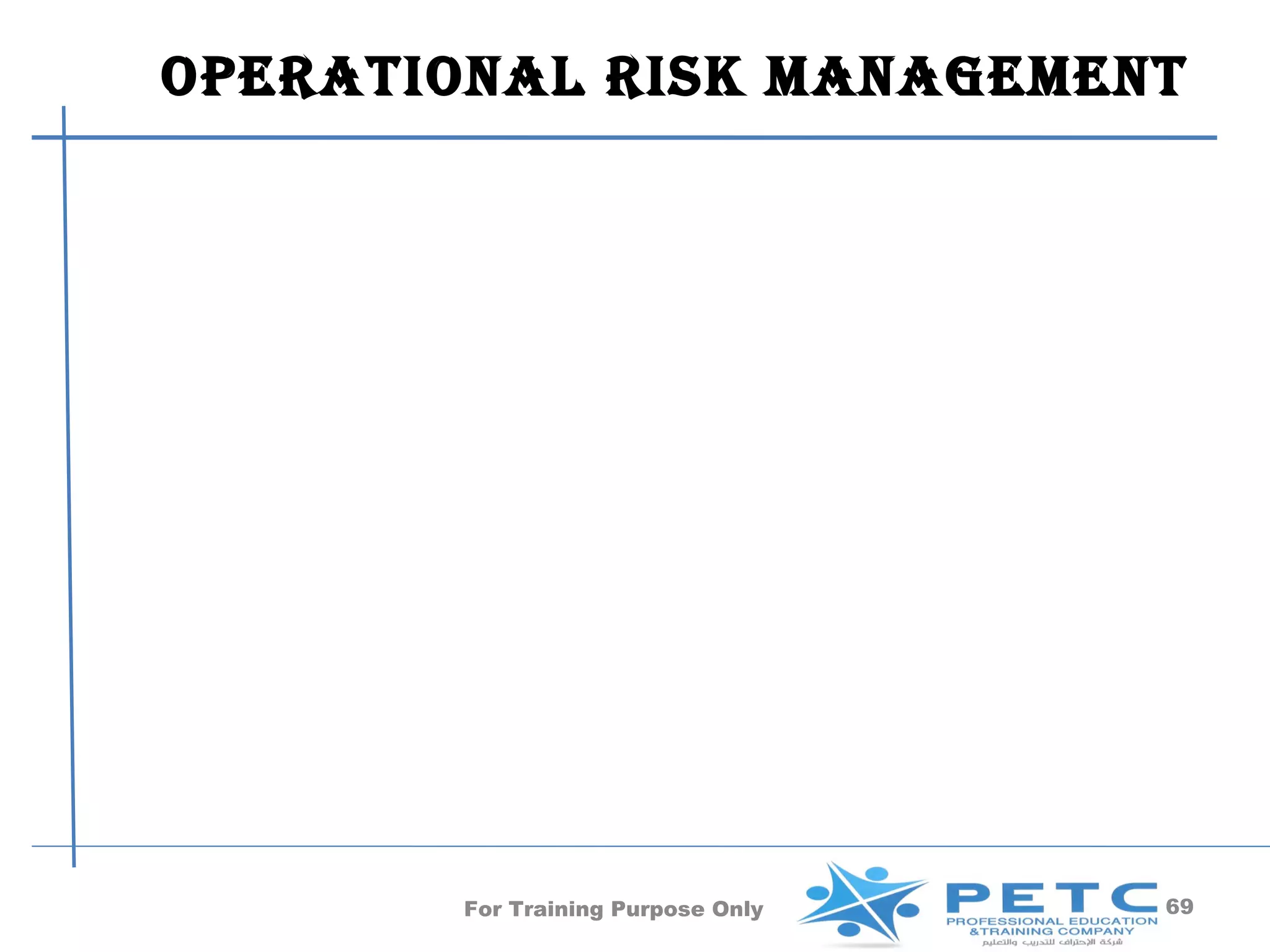 OperatiOnal risk ManageMent




       For Training Purpose Only   69
 