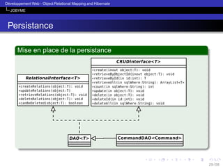 ´
Developpement Web - Object Relational Mapping and Hibernate
JOBYME

Persistance
Mise en place de la persistance

29 / 58

 