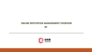 ONLINE REPUTATION MANAGEMENT OVERVIEW
BY
 