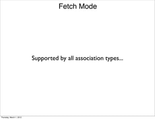 Fetch Mode




                          Supported by all association types...




Thursday, March 1, 2012
 